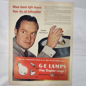 Vintage advertising 1940s Bob Hope GE Lamps print ad  magazine